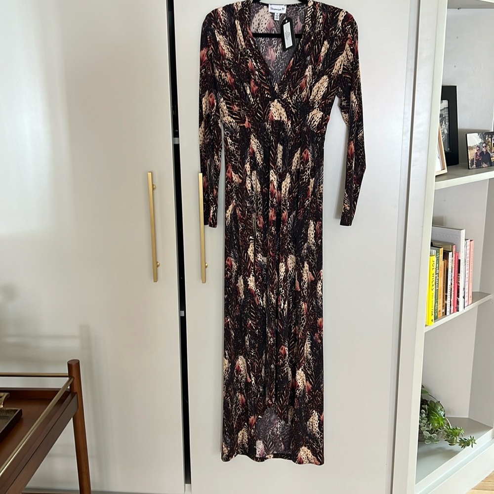 Long sleeve floor length multicolor Veronica M maxi dress